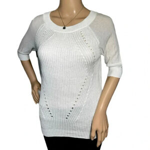 Classic WORTHINGTON Womens Small Knit Sweater Half Sleeve White Pullover Top